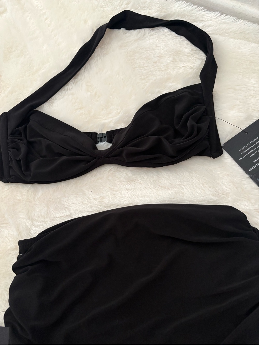 Norma Kamali Black Halter Twist Bikini with High-Waist Ruched Skirt - Picture 3 of 8